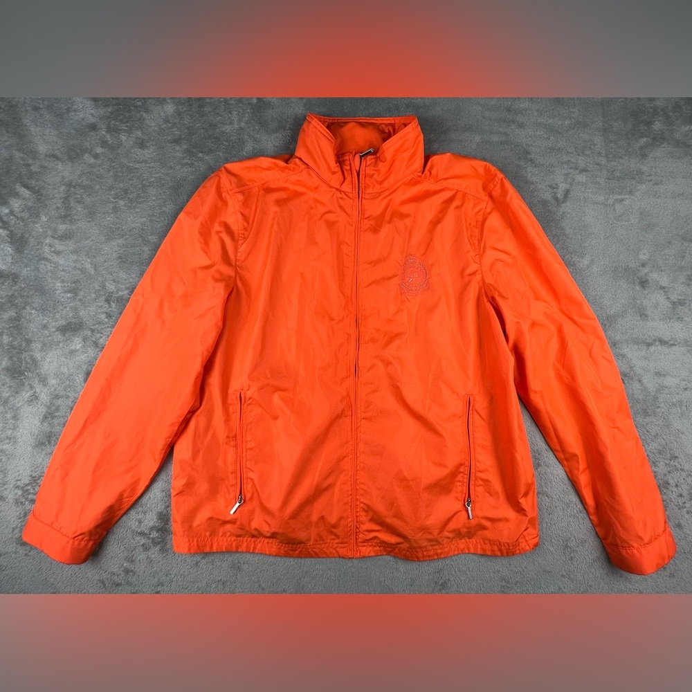 Lauren Ralph Lauren Windbreaker Jacket Womens XL Crest Orange Rain Active Zip